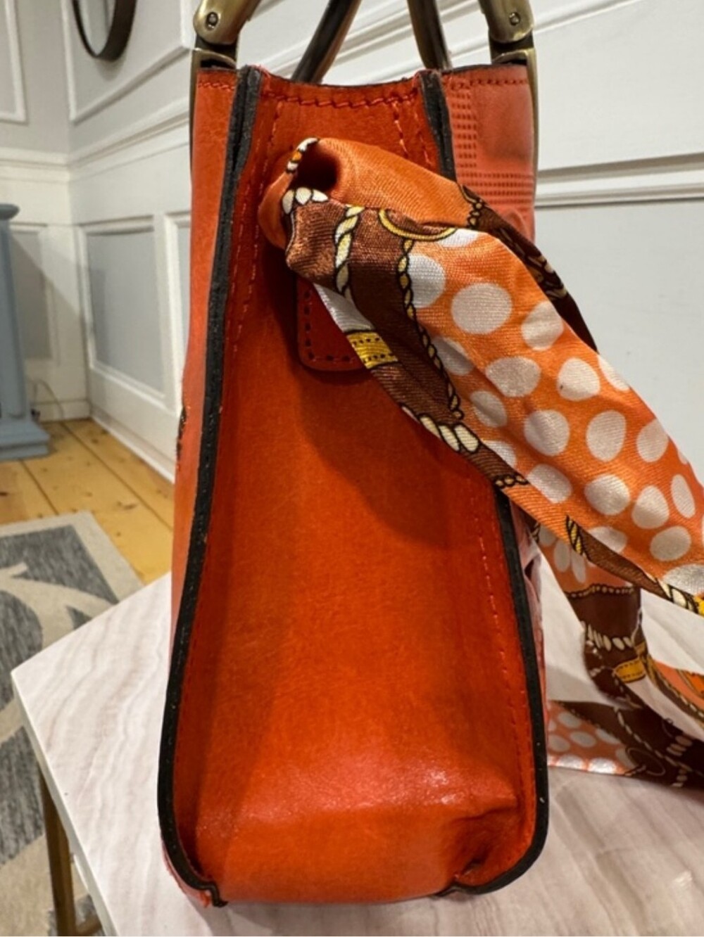 Patricia Nash Bag Aria Double Ring Orange Leather Floral Laser Cut Crossbody - Picture 8 of 16